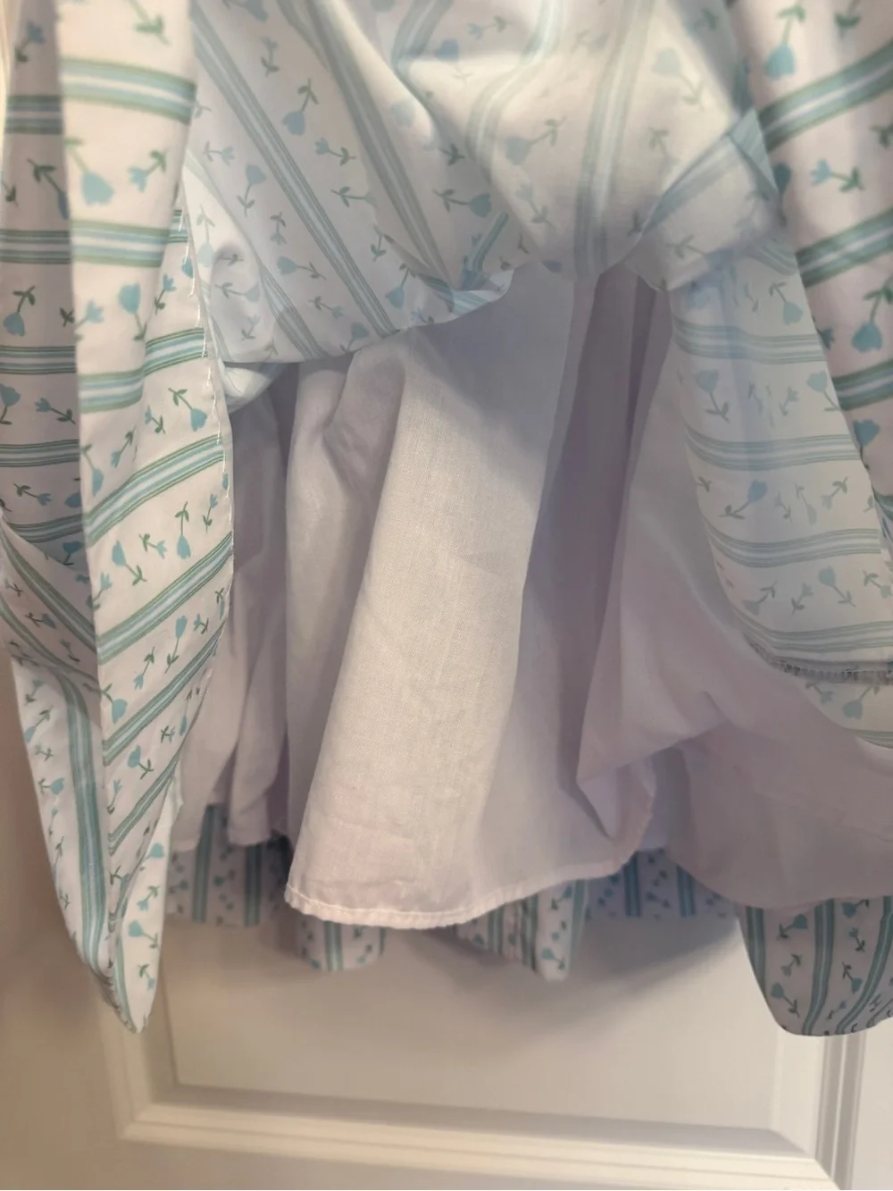 Girls White and Light Blue Smocked Floral Stripe Dress